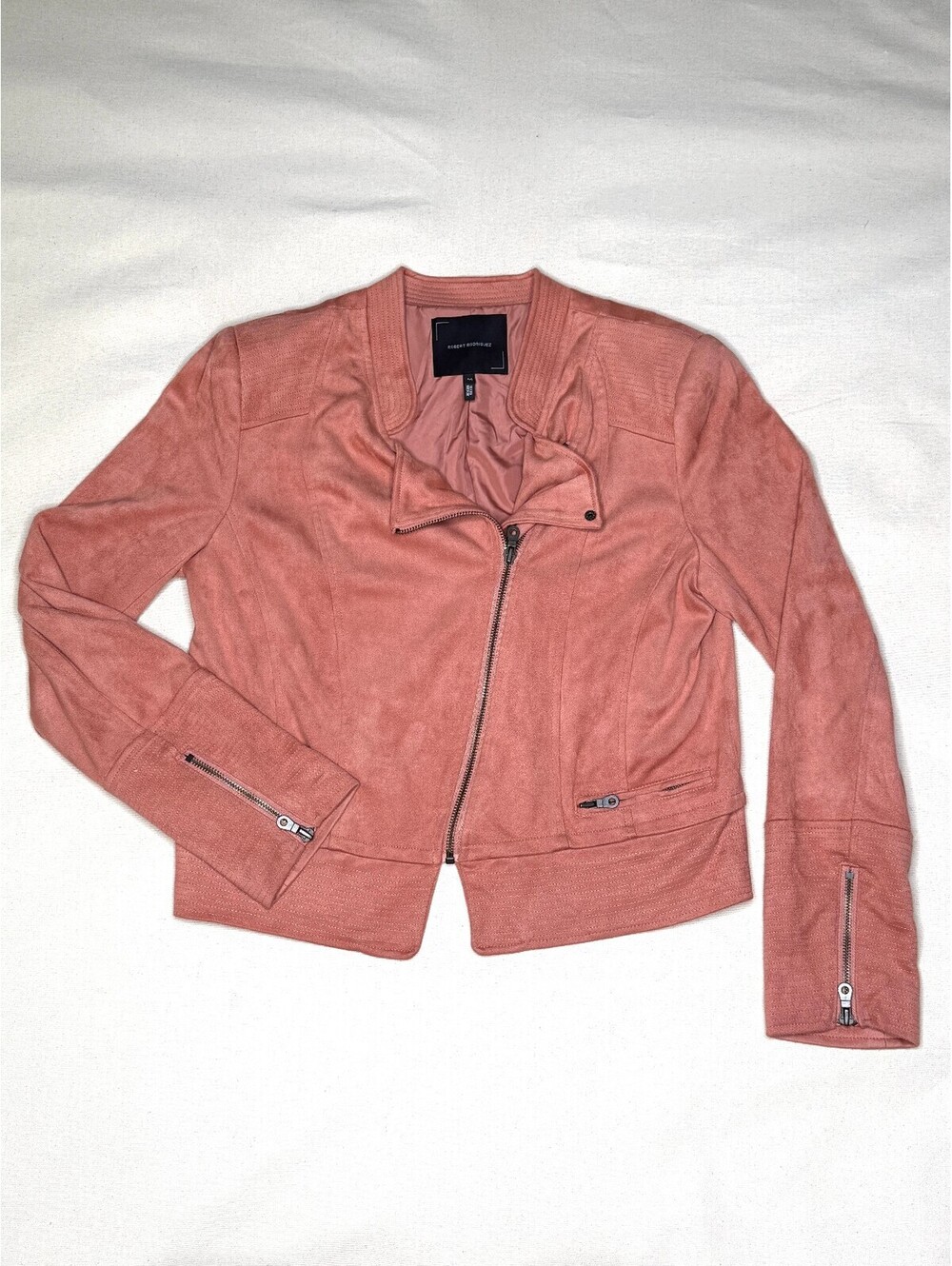Robert Rodriguez Ayana Faux Suede Moto Jacket M Dusty Rose Pink